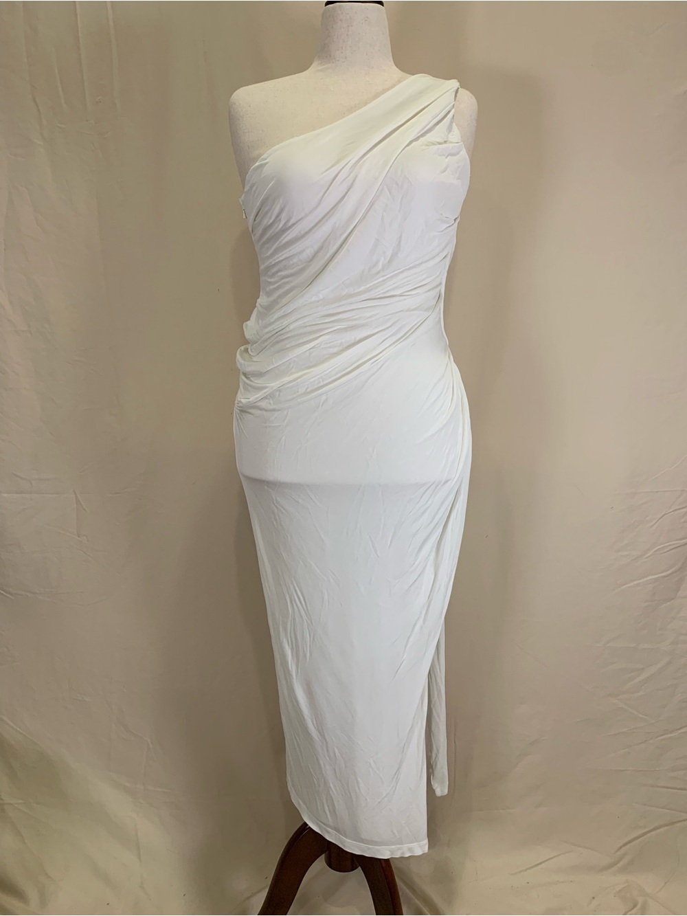 Bardot White One Shoulder Draped Ruched Maxi Dress Size L